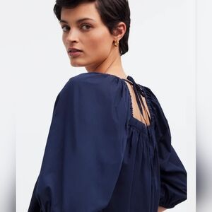 NEW Madewell Puff Sleeve Babydoll Blouse Boho Cottage Sz 8 Blue NWT Casual Tie